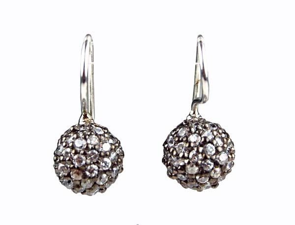 Earring Silver Stone Ball CZ