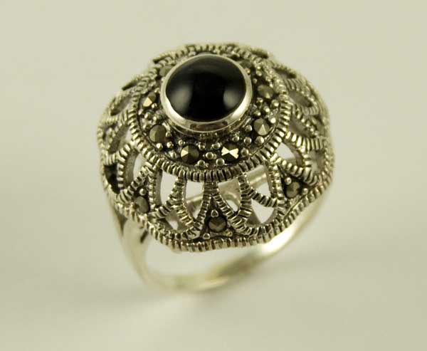 Ring Silver Onyx Circle 22mm