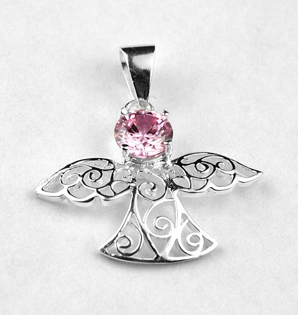 Silver Pendant Fairy Pink