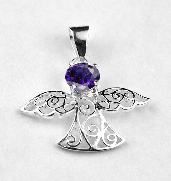 Silver Pendant Fairy Purple