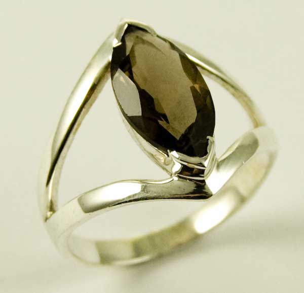 Silver Ring Smokey Quartz Tear Drop