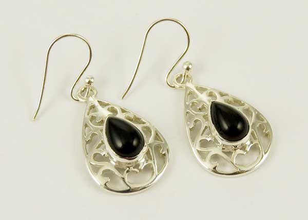 Earring Silver Oval Black Onyx