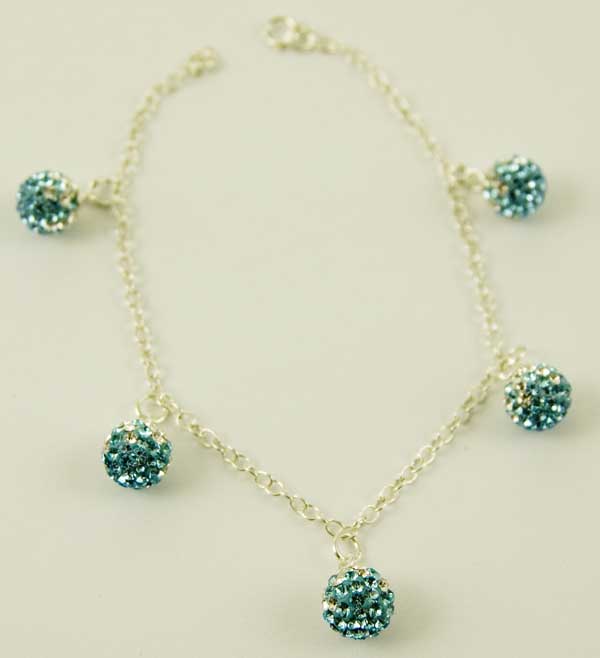 Bracelet With 5 Balls 8mm Aqua