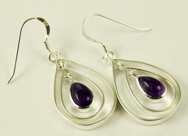 Silver Earring Double Oval Amethyst