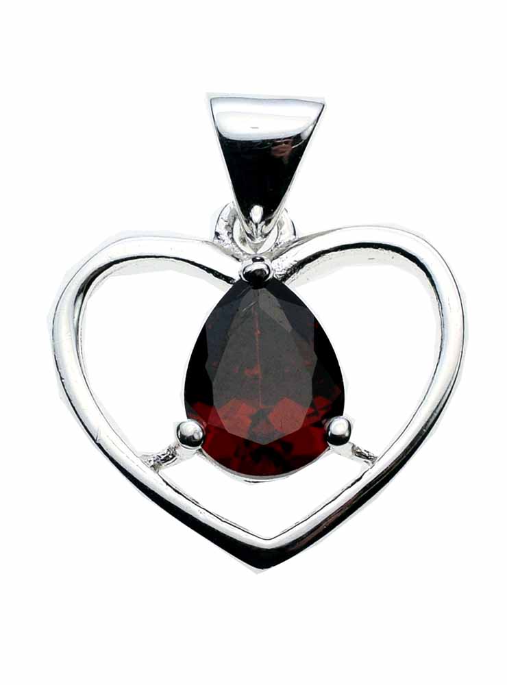 Silver Pendant Heart Red