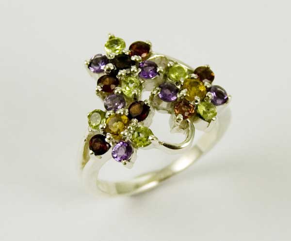 Ring Silver Mixed Floral Stones