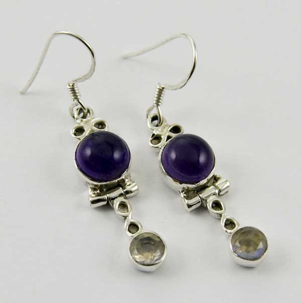 Earring Silver Circle Drop Amethyst