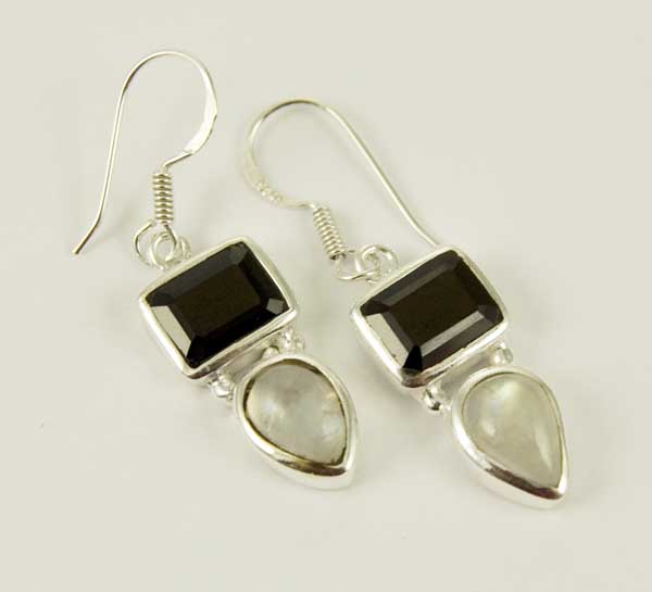 Earring Silver Double Stone