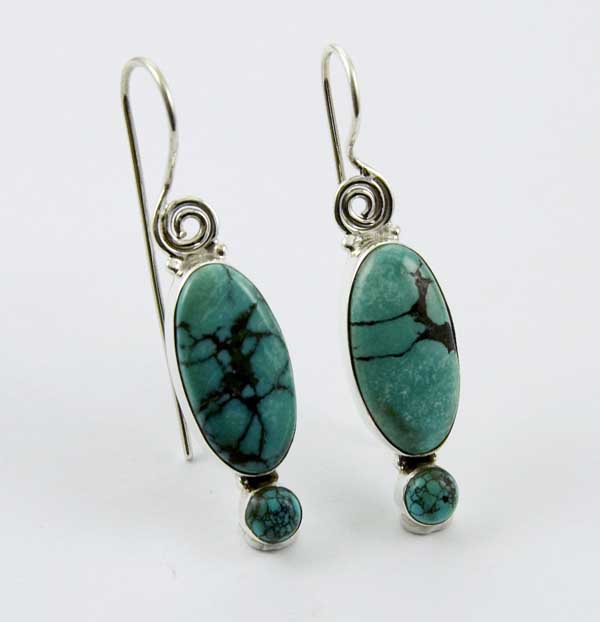 Earring Silver Long Oval Turquoise