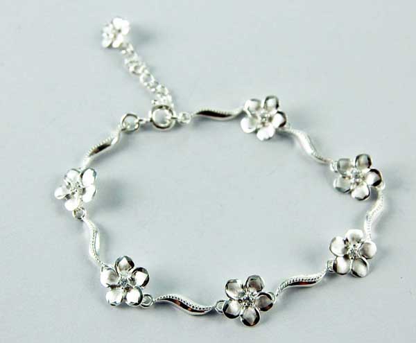 Bracelet Silver Flowers With Stones