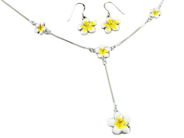 Necklace And Earring Set Enamel Flowers Yellow