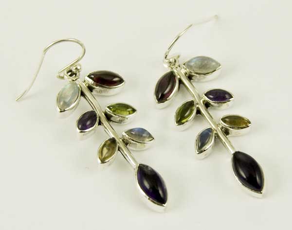 Earring Mixed Stones Leaves 40mm