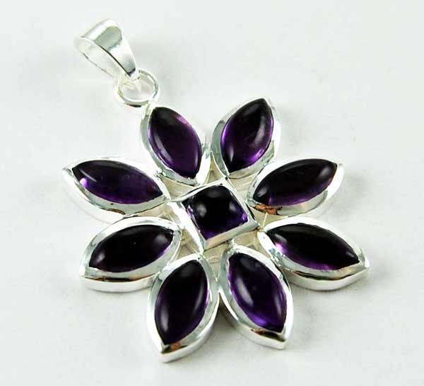 Pendant Silver Flower Amethyst