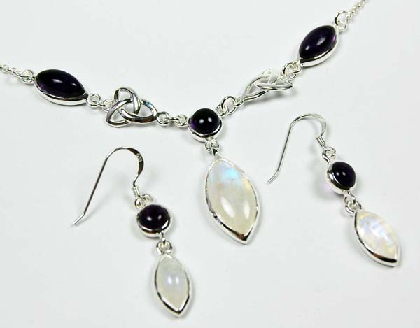 Necklace And Earring Set Celtic Drop Stones Amethyst