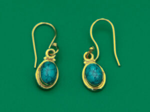 Gold Plated Earring Oval Turquoise