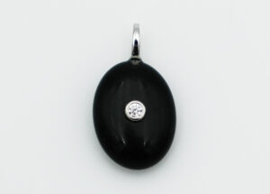 Pendant Oval CZ Black Obsidian